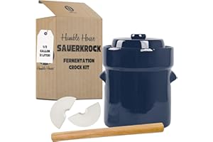 Humble House SAUERKROCK Fermentation Crock 2 Liter / 0.5 Gallon Ceramic Jar in Imperial Blue for Fermenting Pickling Kimchi, Sauerkraut, Pickles, Vegetables, Kombucha-Glazed Weights, Lid, Pounder