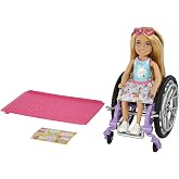 Barbie Chelsea Doll &amp; Wheelchair with Moving Wheels, Ramp, Sticker Sheet &amp; Accessories, Small Doll with Blonde Hair
