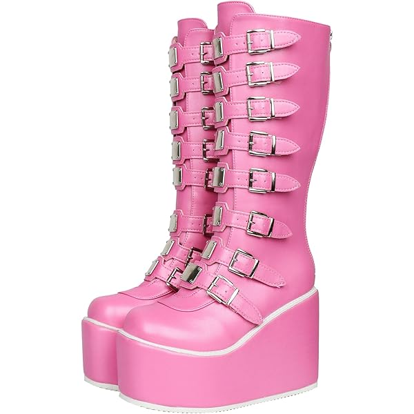 【新品・未使用】INFINETE PIRITZ POP-UP ポストバック Amazon.com | Parisuit Womens Platform Wedge Knee High Boots Goth