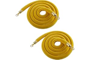 AuInn Pack of 2 Velvet Stanchion Ropes, 4.9 Feet Stanchion Queue Barrier Rope Velvet Rope, Crowd Control Rope Barrier, with Mirror Polished Hooks (Yellow)