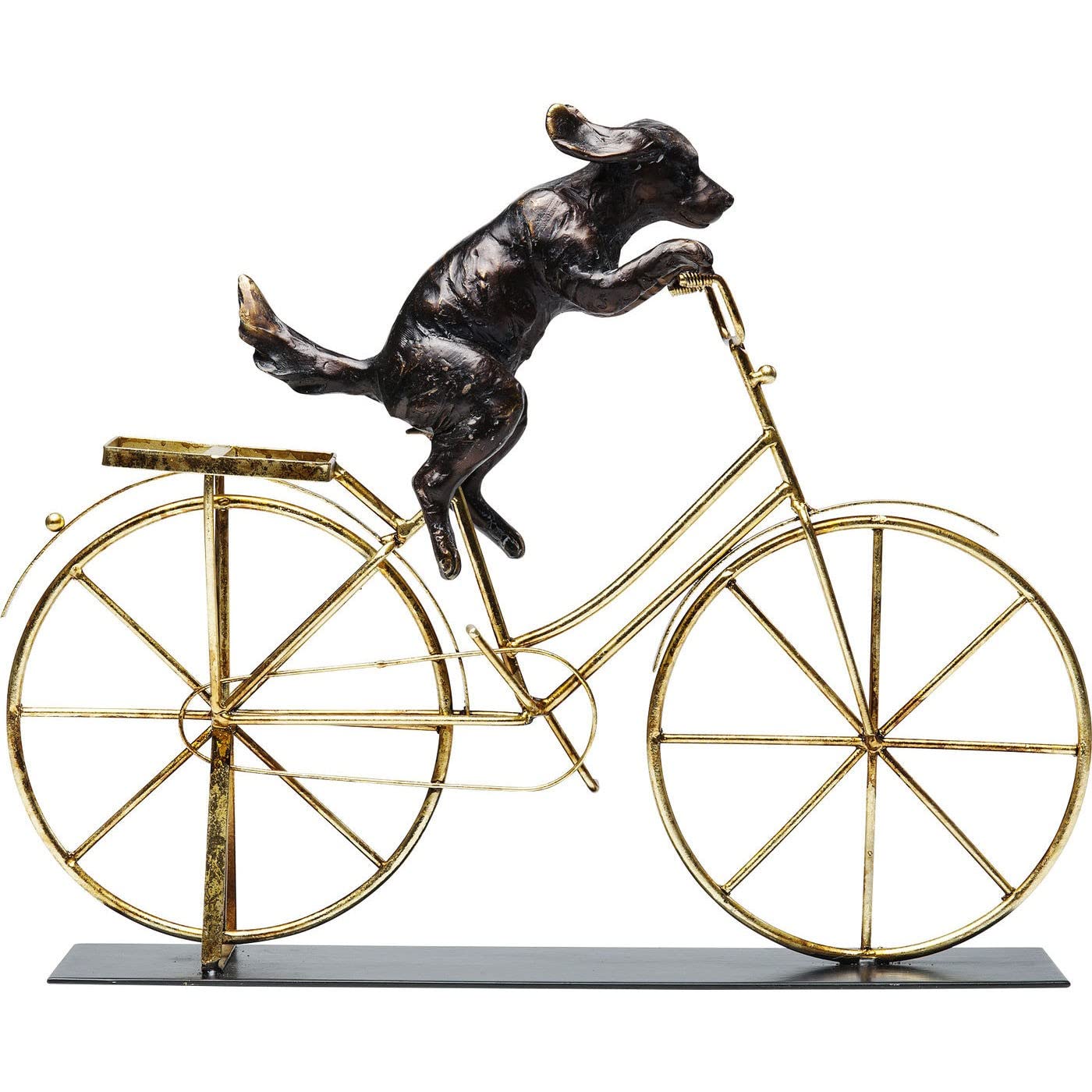 Kare Design Dog with Bicycle Design, Funny Decorative Object Dog on Golden Bicycle, Gift Idea, Room Decor, Home Decor, Eyecatcher for Living Room, 36x44x8 cm (H/W/D)