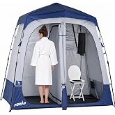Porayhut Portable Camping Shower Tent Deluxe Changing Room Easy Set Up Privacy Shelter,Large Toilet Tent 2 Rooms with Floor Drain Design for Beach, Camping,Hiking with Stakes and Ropes for Stability