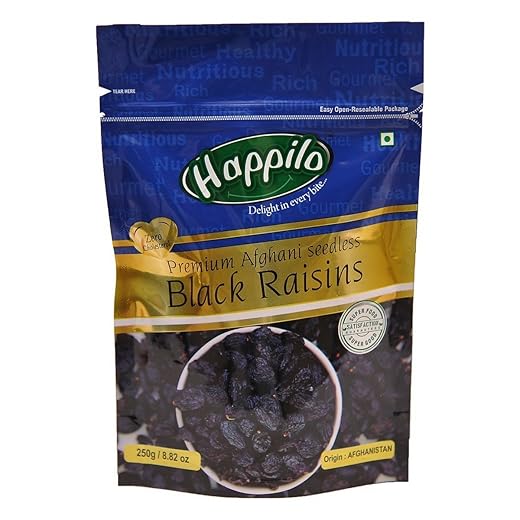 Happilo Premium Afghani Seedless Black Raisins, 250g