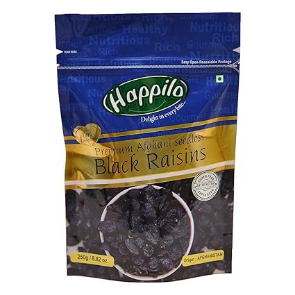 Happilo Premium Afghani Seedless Black Raisins, 250g (Pack of 5)