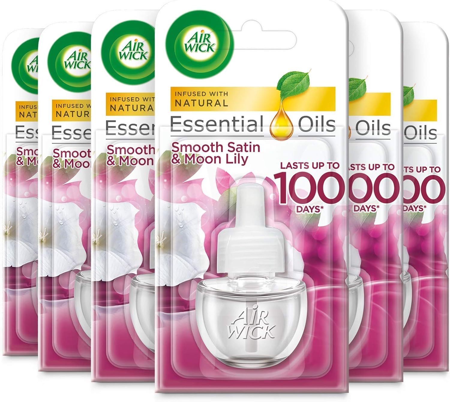 Air Wick Electrical Plug in Refills, Smooth Satin and Lily, 19ml Refill x 6 (Total 6 Refills), Matt White, 19 ml (Pack of 6)