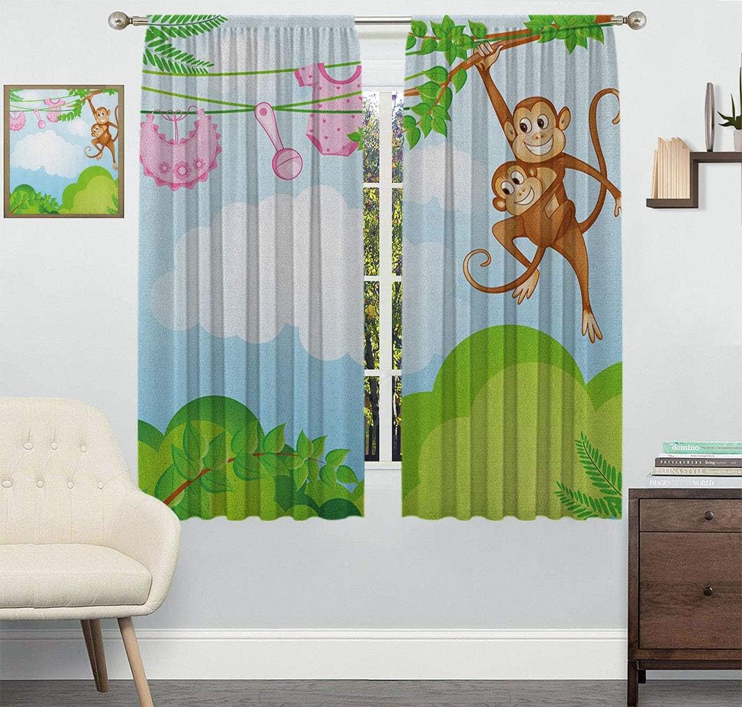 Yahonwa Nursery Bedroom Curtains, Monkey Swinging with The