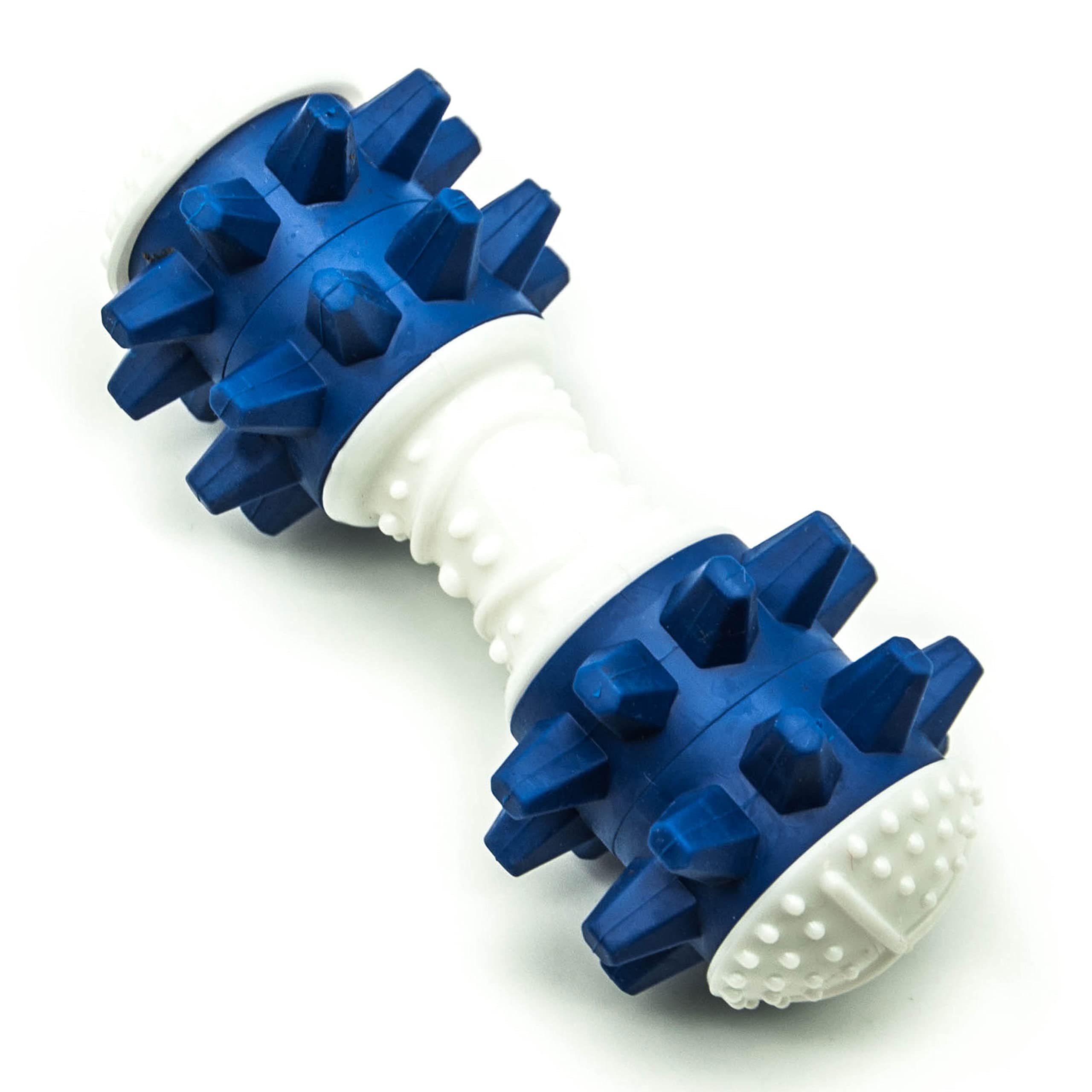 Petopedia Dog Chew Toys Nylon Rotating SPIKE Rubber GIGGLE Stimulation DENTAL Dog Teething Toy DUMBBELL BONE shape Activity Interactive Dog Toys for Boredom Dog Bones (Blue, DUMBBELL)