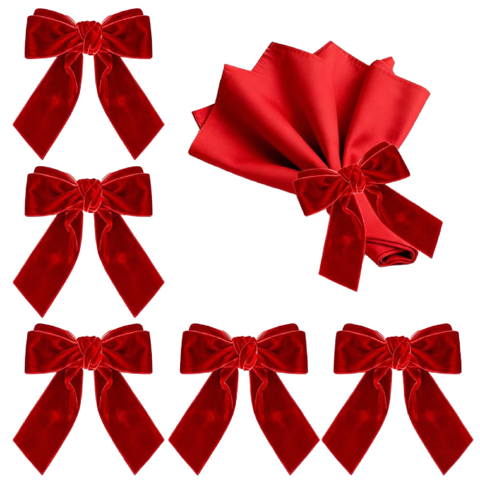 Photo 1 of 6Pcs Christmas Napkin Rings Bow Velvet Napkin Holders for Xmas Weddings Birthday Party Dinner Table Decoration
