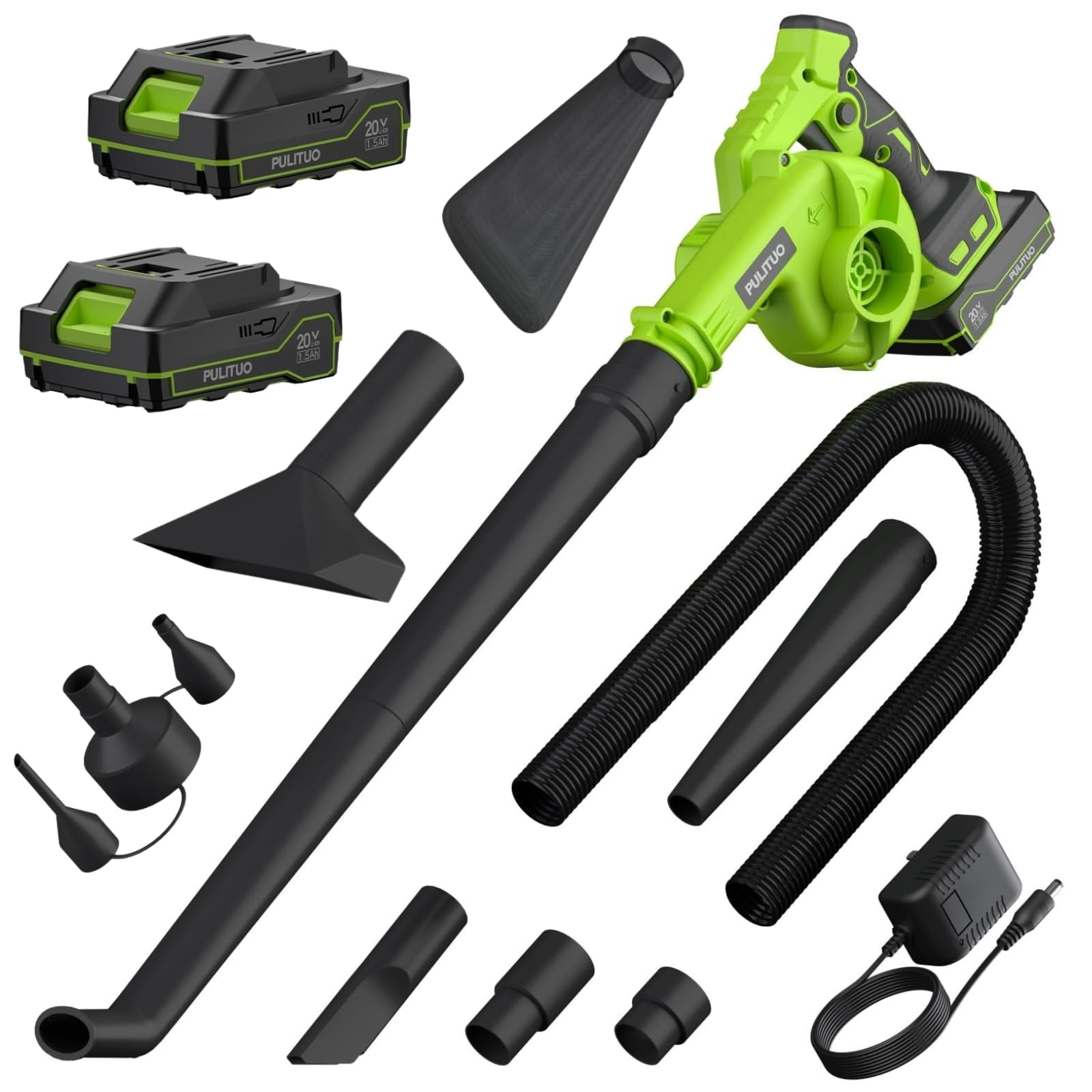 Photo 1 of Cordless Leaf Blower with 2 Batteries, Charger & Dust Bag, 2-in-1 20V Cordless Vacuum Cleaner with Self-Locking Switch, Handheld Battery Powered Small Blower for Lawn Care/Dust/Pet Hair/Inflatable Bed