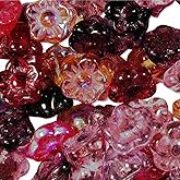 100 Czech Glass Flower Beads. Vineyard Mix. Hole is Side to Side Through The Shank. Use for Jewelry Making, Braiding, Kumihimo, Macrame
