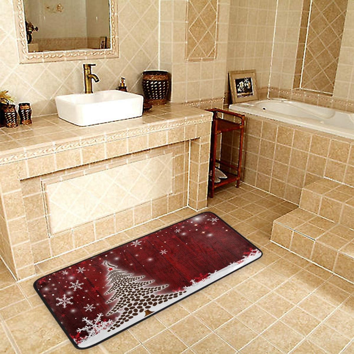 Anti Fatigue Kitchen Floor Mat, 39 x 20 In Vintage Non Slip Absorbent Comfort Modern Standing Mat Soft Kitchen Runner Rug for Hallway Entryway Bathroom Living Room Bedroom Christmas Tree: Kitchen & Dining