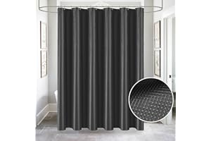 Tititex 8G Heavy Duty Plastic Solid Black Shower Curtain Liner with 3 Magnets - Texture Waffle Grid Plaid Pattern PEVA Waterproof Shower Liner Bathroom Accessories 72x72 inch
