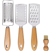 LAIBO Hand Held Cheese Graters with Cleaning Brush Set, Mini Stainless Steel Vegetable Grater with Wood Handle, Multi…