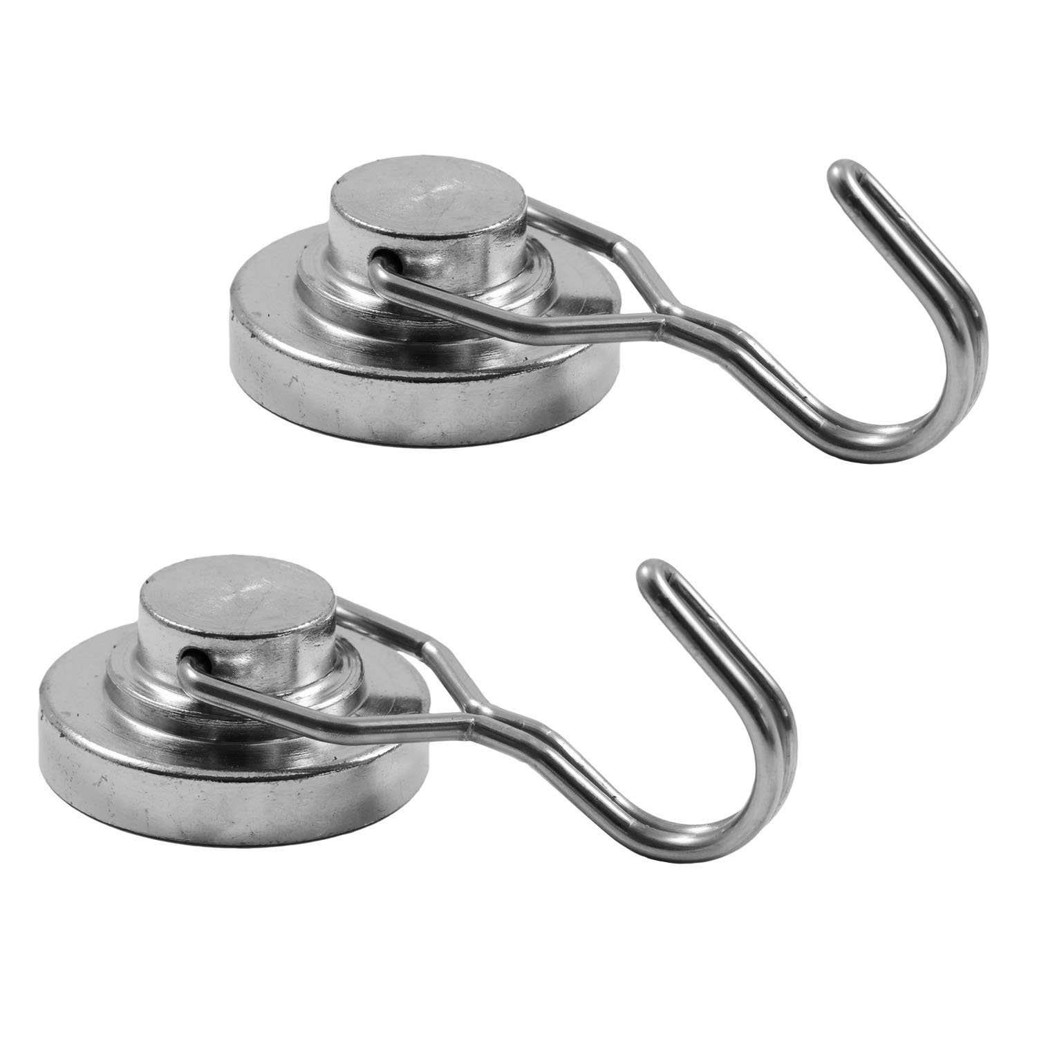 Magnetastico® | 2 Pieces Flexible Neodymium Magnetic Hooks 32 mm Ø | Holding Force 30 kg | Kitchen Hooks, Bathroom Hooks, Bathrobe Hooks | 2X Neodymium Hook Magnets Very Strong & Nickel Plated