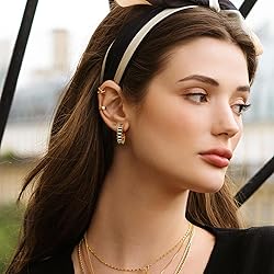 GLOQUAT Crystal White and Black Hoop Earrings 14K