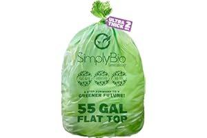 Simply Bio 55 Gallon Compostable Trash Bags Flat-Top, Heavy Duty Extra Thick 2 Mil, 208.2 Liter, 12 Bags, Large Lawn and Yard Waste Bag, ASTM D6400, US BPI and OK Compost Home Certified