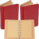PATIKIL 6 Ring Binder Cover, 2 Pack A7 Kraft Leather Notebook Binder Mini Refillable Loose Leaf Personal Planner with 50 Sheets Paper, Red