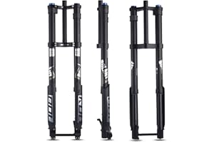 BOLANY Downhill Mountain Bike Air Suspension Front Fork Double Shoulder Inverted Aluminum Alloy Thru-Axle Boost Spacing 15 * 110mm Fork Fit for Disc Brake 26/27.5/29 Inch Tire