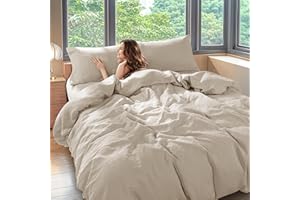 Shilucheng 100% Linen King Duvet Cover Set, Luxury Pure Natural French Flax Linen Duvet Cover with Zipper Closure & Corner Ties, Cooling Breathable Comforter Cover 3 Piece (Linen)
