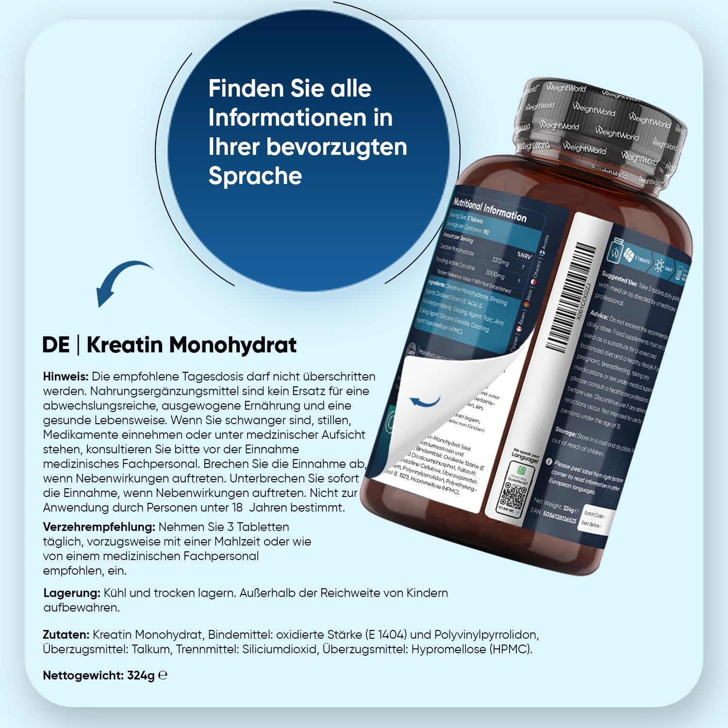 WeightWorld Creatin Monohydrat Tabletten - 3000mg pro Portion für 3 Monate 4