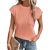 EVALESS Womens Short Sleeve Textured Tops Crewneck Knit Solid Loose Casual Basic T Shirts Tee Blouses