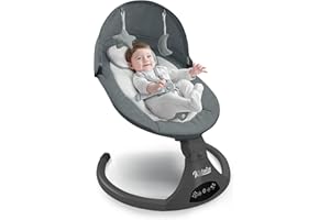 KIDSVIEW Portable 5 Speed Baby Rocker with Music, Remote Control, and Touch Screen for Infants - Suitable for 0-9 Months, 5-20 lbs, Gray (CR010A-1-GREY)