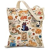 Ialtsidws Aesthetic Canvas Tote Bag for Women - with Magnetic Snap Closure & Zipper Inner Pocket Reusable Bag for Shopping