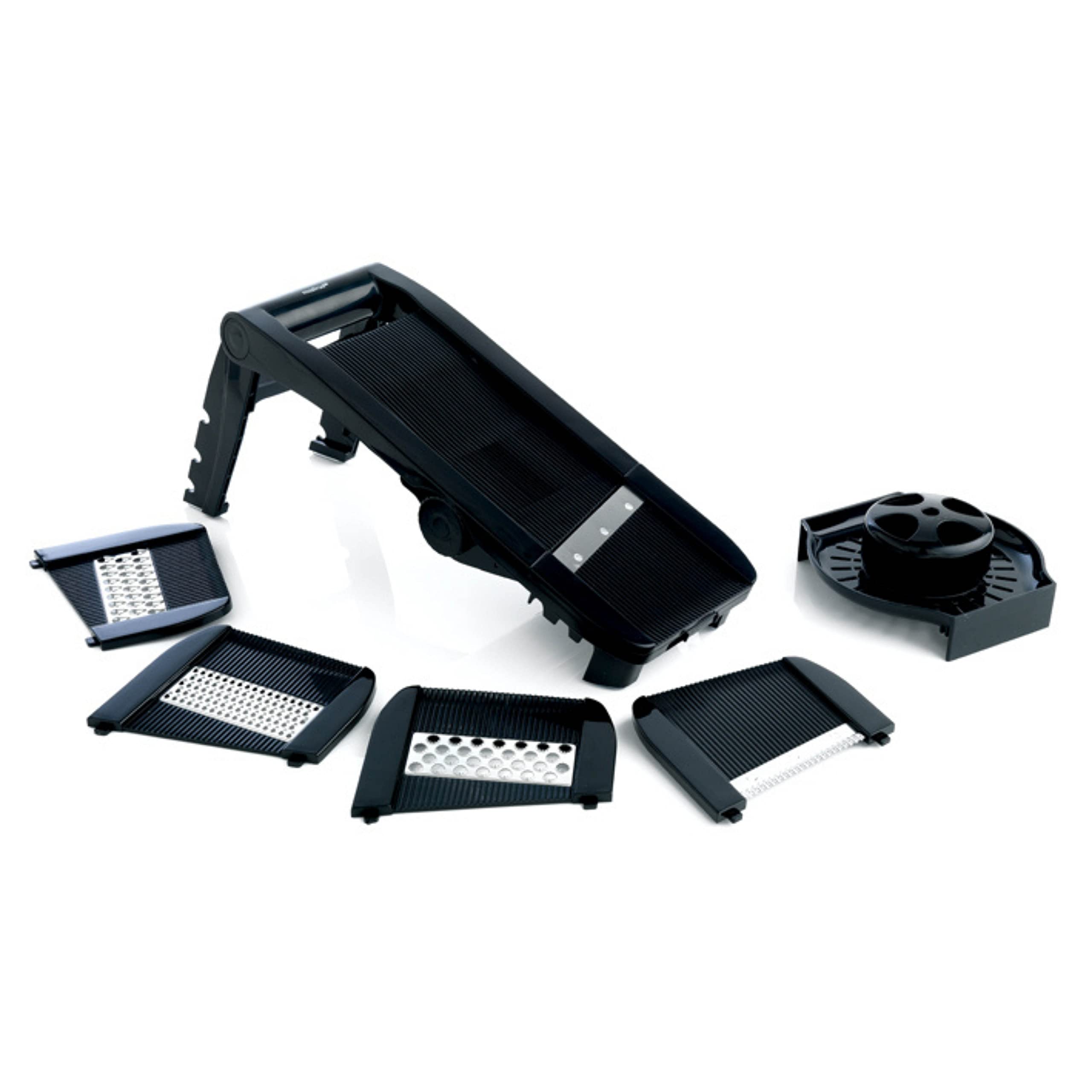 Mastrad Mandoline Slicer, 5 Interchangeable Stainless Steel Blades, Hand held, Non Slip Handle, Hand Guard, Vegetable and Fruit Cutter, F21000