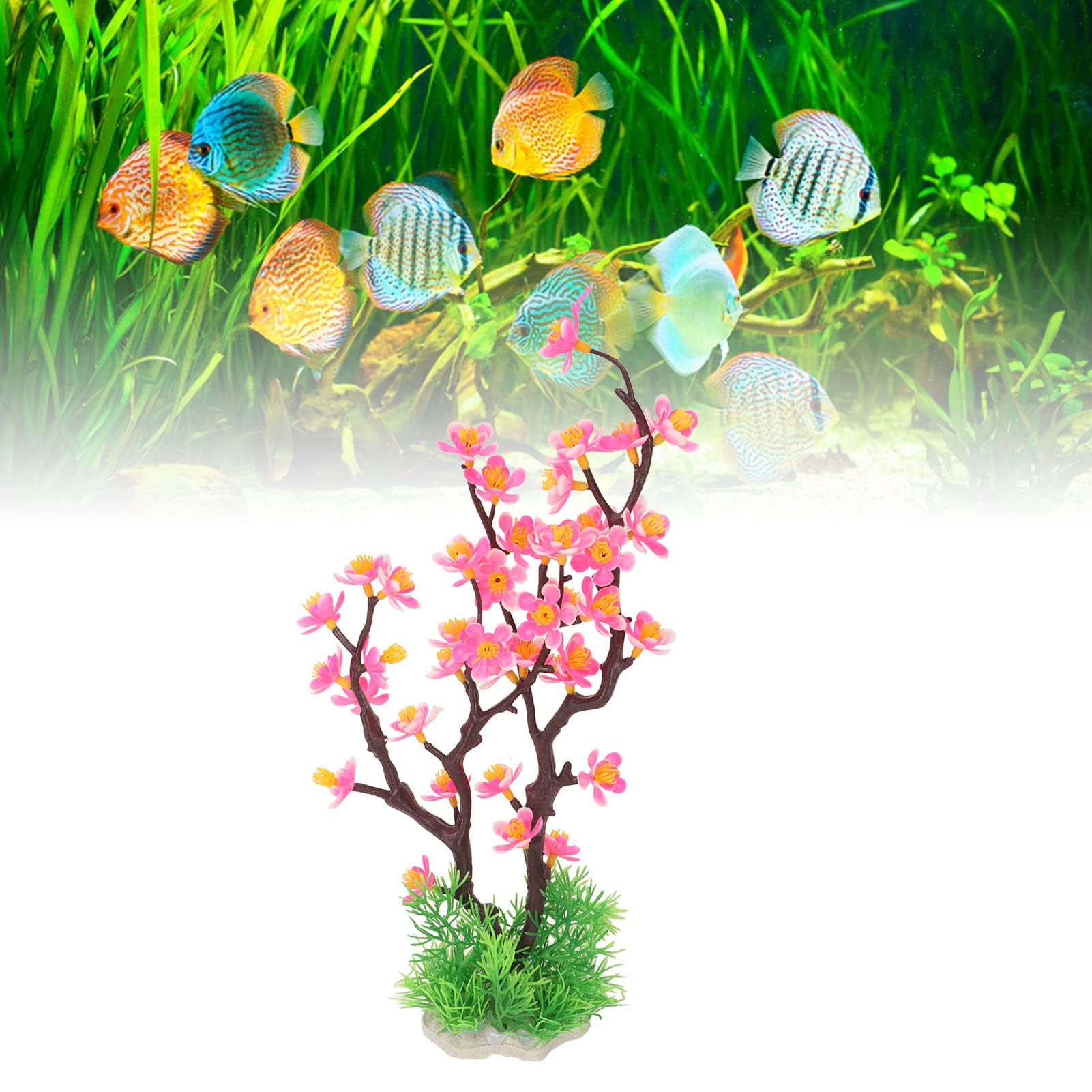 BEIJIALY Aquarium Fish Tank Plastic Plants, Aquarium Aquatic Plants, Aquarium Plant Landscape Simulation Artificial Landscape Plum Blossom Fish Tank Plants for Aquarium Decor(Pink)