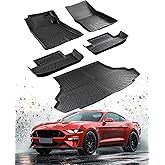 JakeParts 5Pcs 2026 2025-2015 for Ford Mustang Floor Mats & Cargo Liner, All Weather Car Floor Mats for Mustang GT Accessories 2016 2017 2018 2019 2020 2021 2022 2023 Black Rubber (NOT for Mach-E)