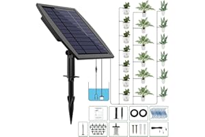 Solar Automatic Drip Irrigation Kit System, JIYANG Solar Powered Auto Easy DIY Watering Device Supported Pots Plants, 12 Timing Modes with Anti-Siphoning Device (Supported 20-30 Pots, 12Timing Modes)