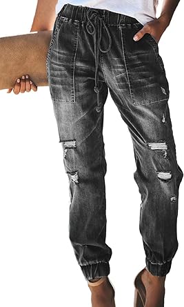 black ripped joggers womens