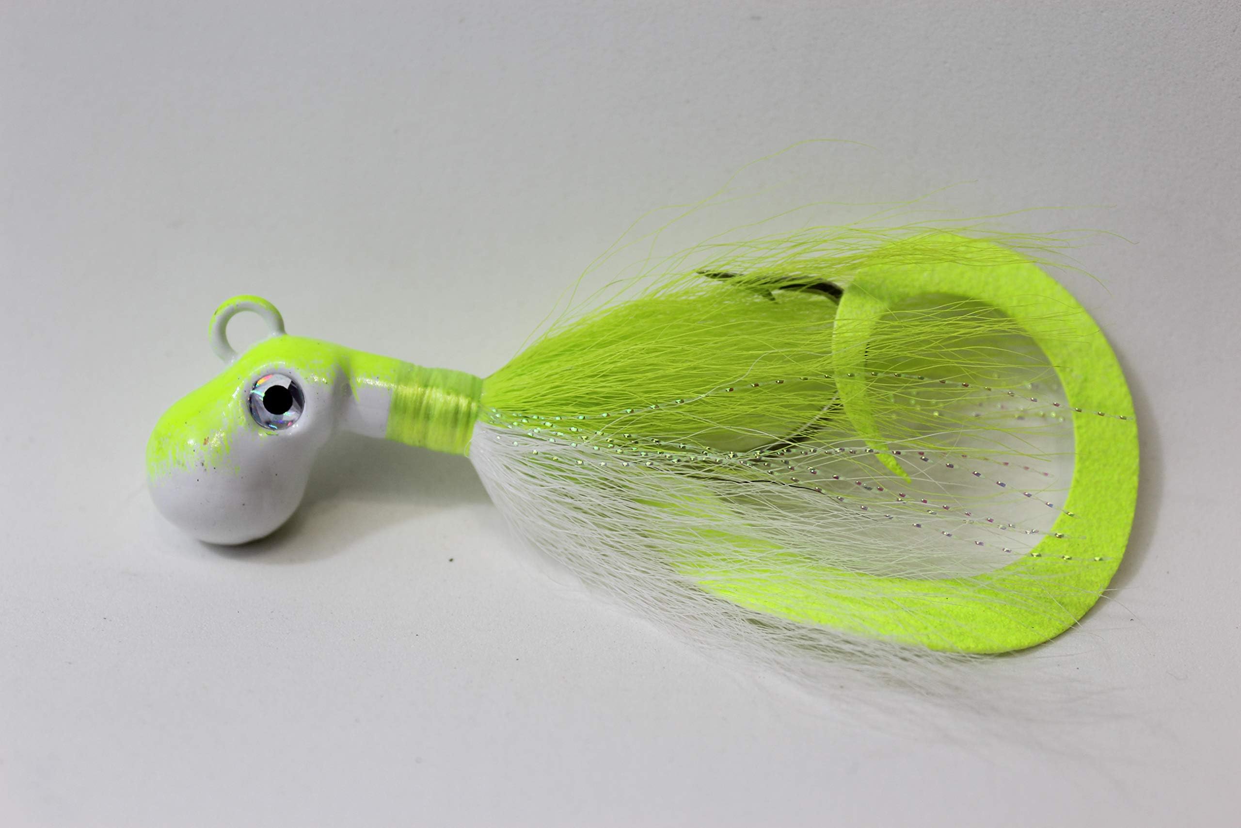 Octopus Bucktail Jig - Chartreuse /White with Curly Tail Trailer