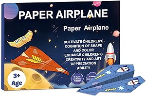 MKXPWMKS Paper Airplane Kit for Kids – 32 Planes, 16 Cool Aircraft Models, 3D Three-Dimensional Colored Paper – Fun Arts & Crafts Activity for Boys & Girls Ages 6+ Educational Toys