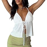 Women Front Tie Top Y2k Halter Neck Flowy Summer Going Out Tank Top Streetwear