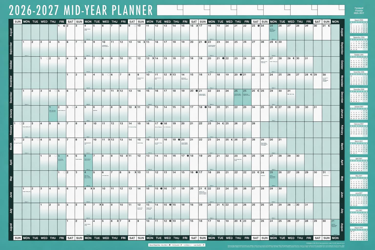 1ABOVE-2026-2027 A1 Mid Year Planner Large Laminated Academic Wall-Planner 85CM X 58CM with Dry Wipe Marker Pen & Sticker Dot
