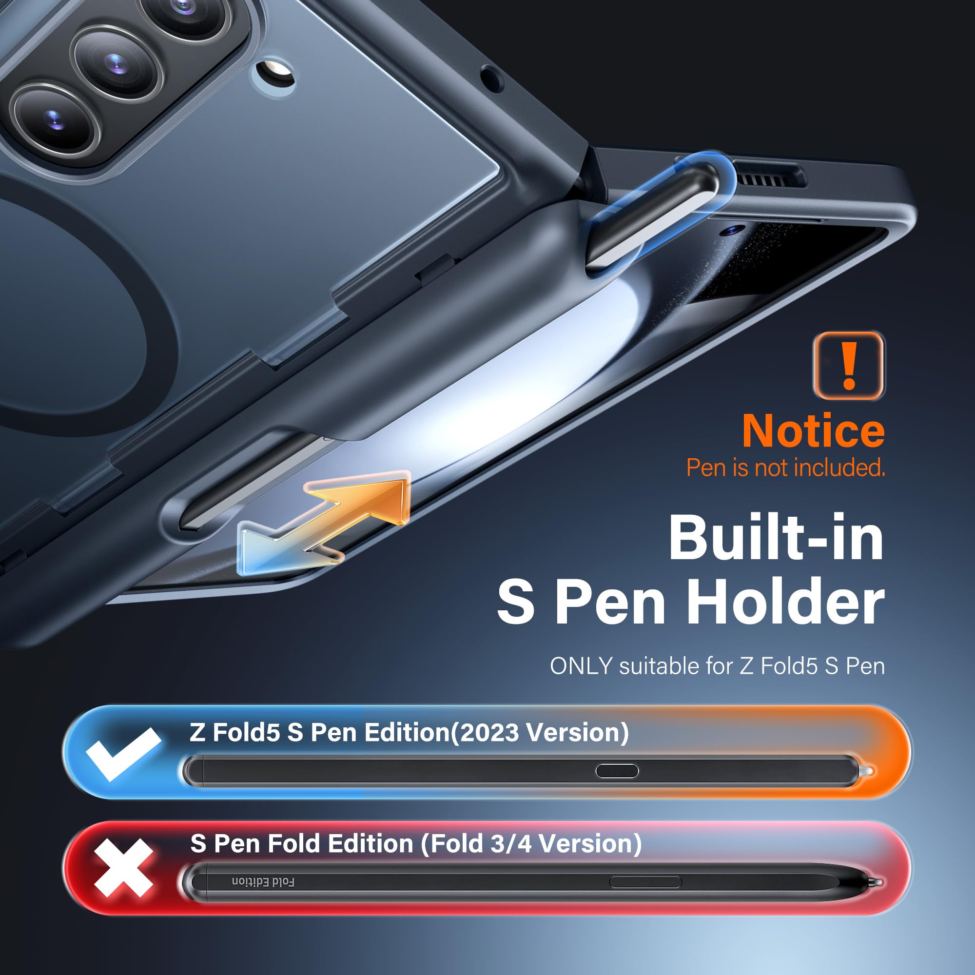 MOBOSI for Samsung Galaxy Z Fold 5 Case [Compatible with Magsafe], [Built-in Kickstand & Hinge Protection & Screen Protector] Full Body Shockproof Phone Case for Z Fold5 with S Pen Slot, Black