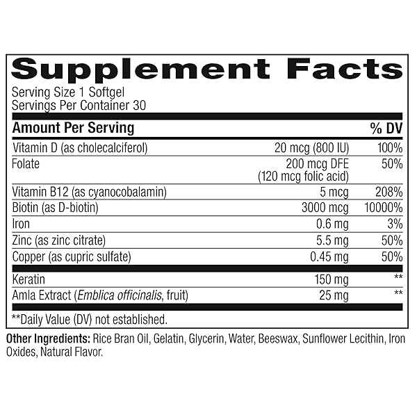 OLLY ULTRA STRENGTH HAIR SOFTGELS, SUPPORTS HAIR HEALTH, BIOTIN, KERATIN, VITAMIN D, B12, HAIR SUPPLEMENT, 30 DAY SUPPLY – 30 COUNT (PACKAGING MAY VARY)