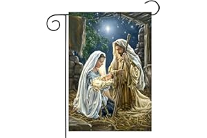 BYGFHLYW Winter Garden Flag 12x18 Double Sided, Jesus Nativity Garden Flag,Christmas Garden Flags for Outside, Winter House Flag, Christmas Yard Flag Lawn Outdoor Decor