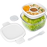 Bentgo® Glass All-in-One Salad Container - Large 61-oz Salad Bowl, 4-Compartment Bento-Style Tray for Toppings, 3-oz Sauce Co