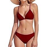 Vivola Two Piece Bikini Set for Women Swimsuits V Neck Low Rise Crisscross Back Self Tie Spaghetti Straps Bathing Suits Soft Fabric Flattering Fit Stylish Design Ideal for Beach and Pool Red