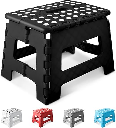 KEPLIN 9 Inch Heavy Duty Folding Step Stool Non-Slip Carry Handle Black