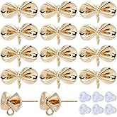 SUNNYCLUE 1 Box 50Pcs Real 18K Gold Plated Bow Earring Posts Stud Earring Findings with Ear Nuts Cute Bowknot Earring Post Earrings Studs for Jewelry Making Accessories DIY Dangle Earrings Craft