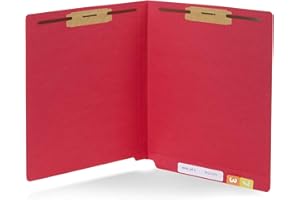 50 Red End Tab Fastener File Folders- Reinforced Straight Cut Tab- Durable 2 Prongs Designed to Organize Standard Medical Fil
