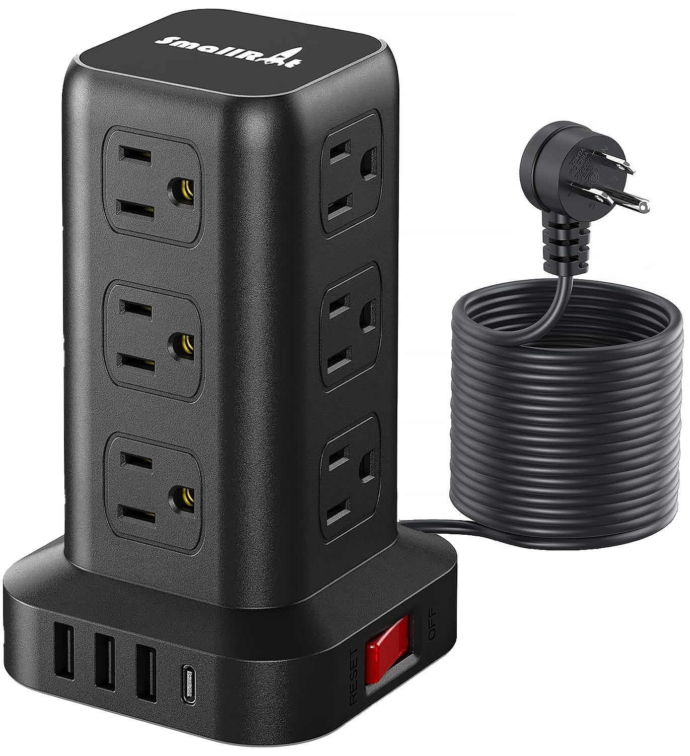 Extension Cord with Multiple Outlets, SMALLRT Power Tower, 15 FT Power Strip with USB Ports, 12 AC Outlets, Outlet Extender for Home Dorm Room Essentials, Office Supplies,Overload Protection