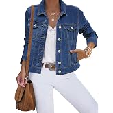 luvamia Women's Basic Button Down Stretch Fitted Long Sleeves Denim Jean Jacket