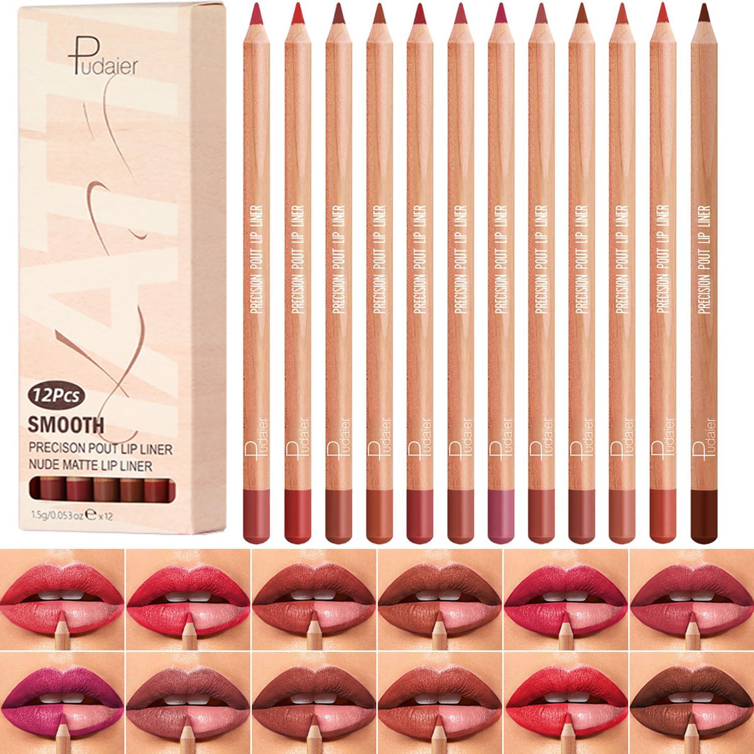 12 PCS Lip Liner Pencil Set Matte Lip Contour Lipliner, Waterproof Long Lasting Lipstick Lip Liner Set, Smudge-Proof Lip Liner Pen (Colour, 12pcs/A)