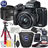 Canon EOS M50 Mirrorless Camera w/15-45mm (Black) + 32GB + K&M Essential Photo Bundle