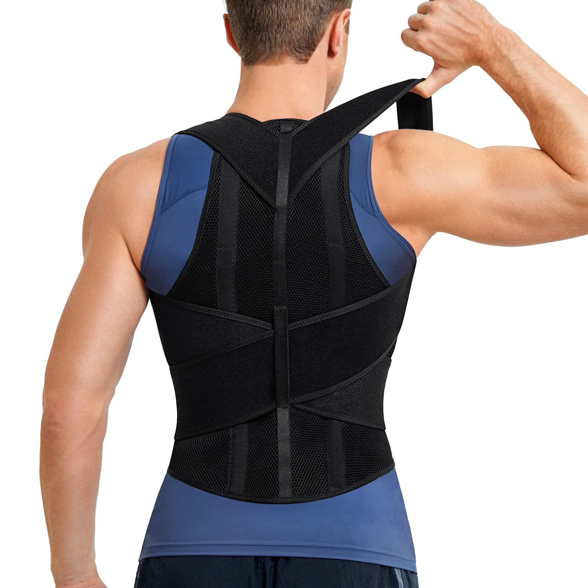 Junlan Men Back Brace Adjustable Back Support for Neck, Shoulder and Back (Black,S)
