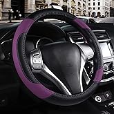 Leather Car Steering Wheel Cover, Non-Slip Car Wheel Cover Protector Breathable Microfiber Leather Universal Fit for Most Cars (Purple-2)